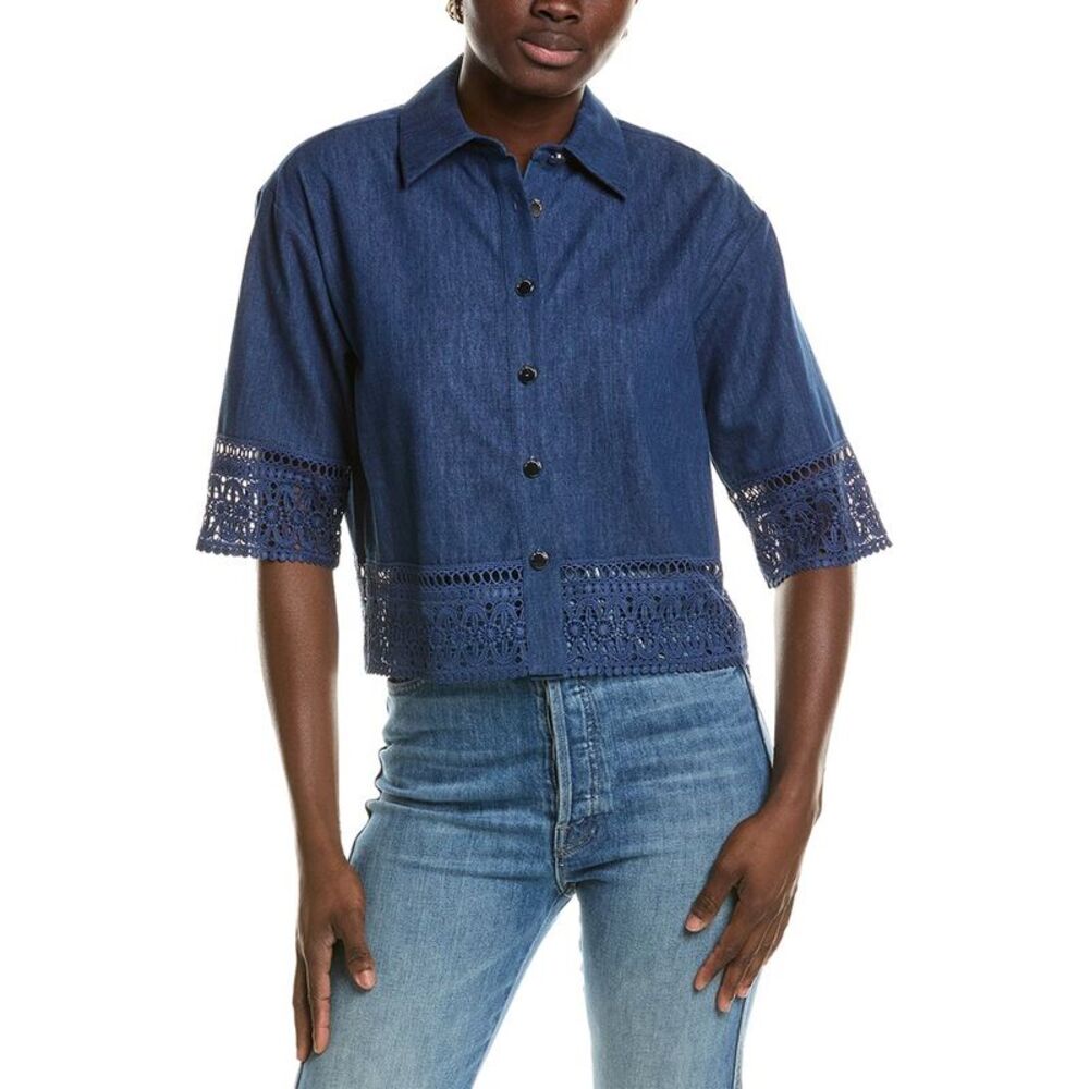 Elie Tahari Womens The Laylee Denim Top, Black